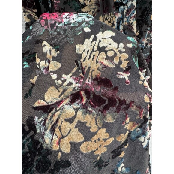NINE WEST Sz 6 Burnout Velvet Floral‎ Print Dress Black Mini - Picture 6 of 13